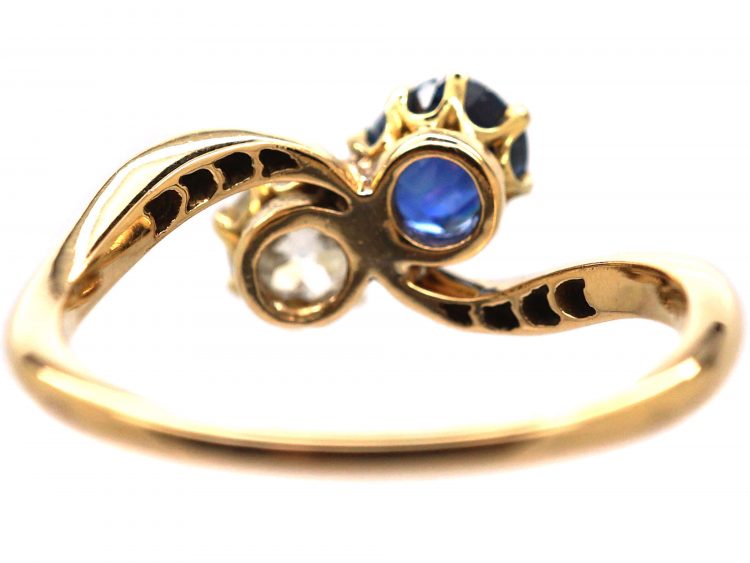 Early 20th Century 18ct Gold,Sapphire & Diamond Crossover Ring