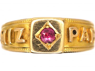 Edwardian 18ct Gold Mizpah Ring set with a Ruby