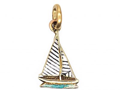 Early 20th Century 9ct Gold & Enamel Tiny Yacht Charm