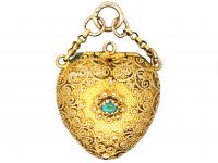 Georgian 15ct Gold Heart Shaped Locket with Forget me Not Motif set with Turquoise & a Ruby