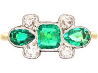 Early 20th Century 18ct Gold, Platinum, Emerald & Diamond Ring