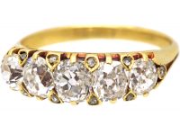Victorian 18ct Gold & Old Mine Cut Diamond Five Stone Ring with Rose Diamond Points