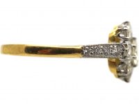 18ct Gold, Platinum & Diamond Cluster Ring with Diamond set Shoulders