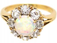 Edwardian 18ct Gold, Opal & Diamond Cluster Ring