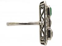 Art Deco Platinum Rectangular Ring set with an Emerald & Diamonds