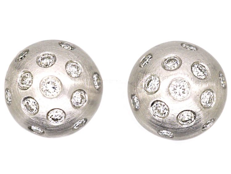18ct White Gold Bombé Earrings set with Diamonds