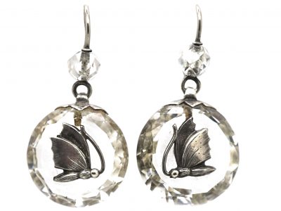 Victorian Silver & Rock Crystal Butterfly Drop Earrings