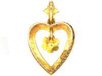 Edwardian 15ct Gold & Natural Split Pearl Heart Shaped Pendant with Flower Drop