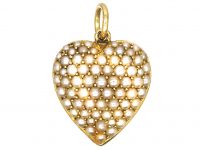 Edwardian 15ct Gold Heart Shaped Pendant Pavé Set with Natural Split Pearls