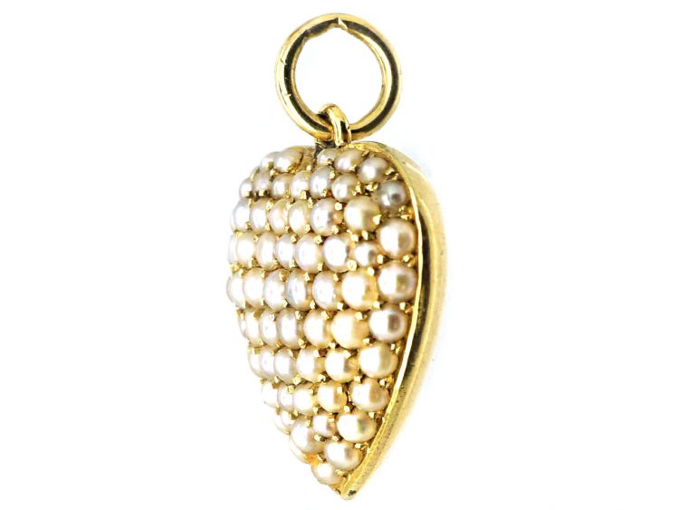 Edwardian 15ct Gold Heart Shaped Pendant Pavé Set with Natural Split Pearls
