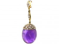 Early 20th Century 14ct Gold, Rose Diamond & Cabochon Amethyst Acorn Pendant