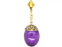 Early 20th Century 14ct Gold, Rose Diamond & Cabochon Amethyst Acorn Pendant