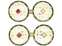Edwardian 18ct Gold & Enamel Cufflinks set with Rubies & Diamonds
