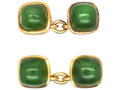 Art Deco 18ct Gold, Cabochon Cut Jade Cufflinks
