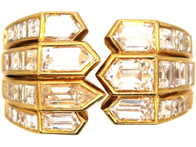 Modernist 18ct Gold Gauntlet Ring set with Princess Cut & Bullet Diamonds