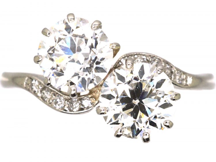 Edwardian Platinum, Two Stone Diamond Crossover Ring