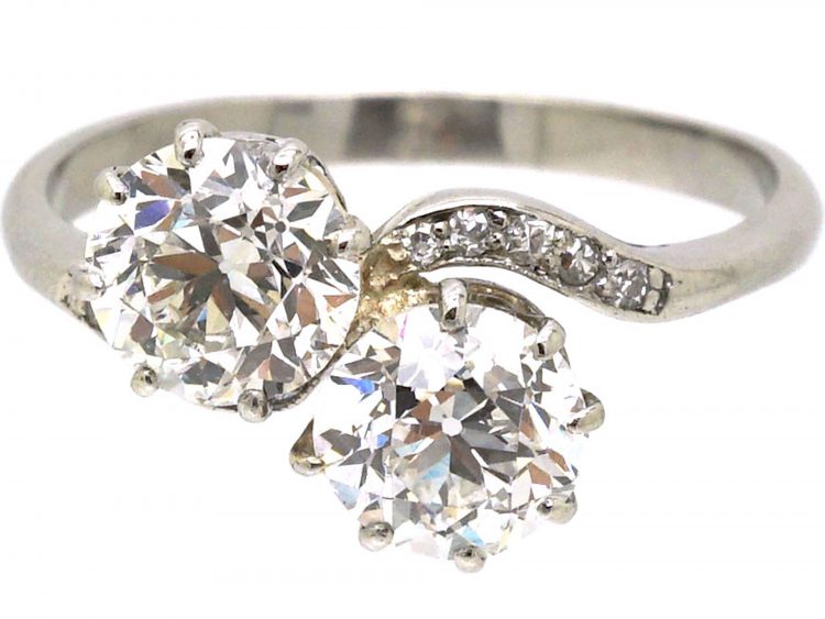Edwardian Platinum, Two Stone Diamond Crossover Ring