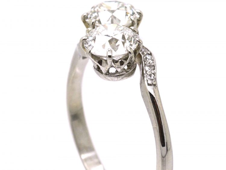 Edwardian Platinum, Two Stone Diamond Crossover Ring