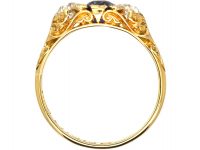 Victorian 18ct Gold, Three Stone Diamond & Sapphire Carved Half Hoop Ring