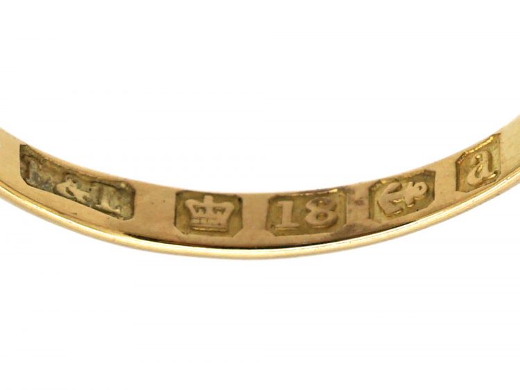 Victorian 18ct Gold, Three Stone Diamond & Sapphire Carved Half Hoop Ring