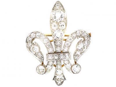 Victorian 15ct Gold & Platinum, Fleur de Lys Pendant / Brooch set with Diamonds