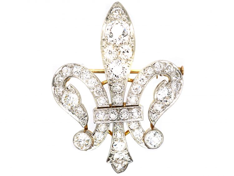 Victorian 15ct Gold & Platinum, Fleur de Lys Pendant / Brooch set with Diamonds