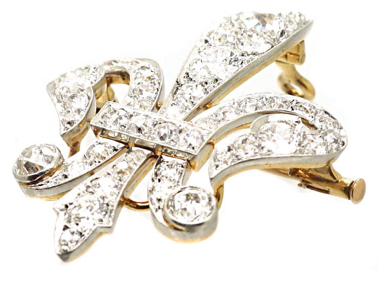 Victorian 15ct Gold & Platinum, Fleur de Lys Pendant / Brooch set with Diamonds