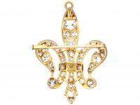 Victorian 15ct Gold & Platinum, Fleur de Lys Pendant / Brooch set with Diamonds