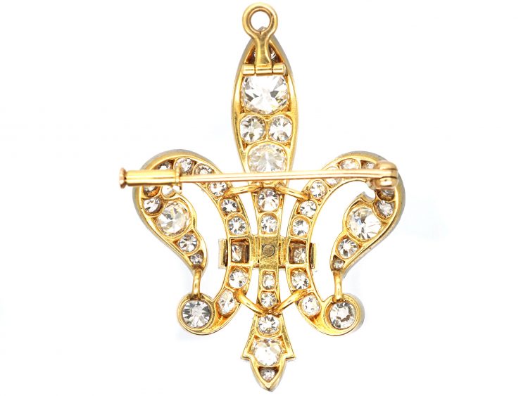 Victorian 15ct Gold & Platinum, Fleur de Lys Pendant / Brooch set with Diamonds