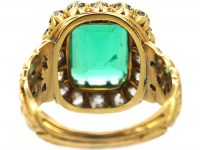 French Import 19th Century 18ct Gold Ring set with a Large Emerald surrounded by Diamonds