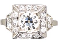 Early 20th Century Platinum Square Panel Ring set with Diamonds