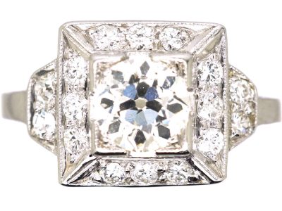 Early 20th Century Platinum Square Panel Ring set with Diamonds
