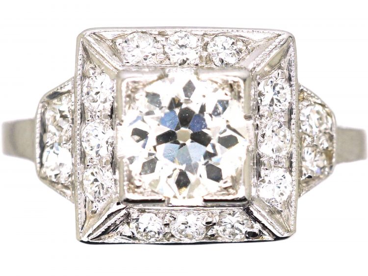 Early 20th Century Platinum Square Panel Ring set with Diamonds