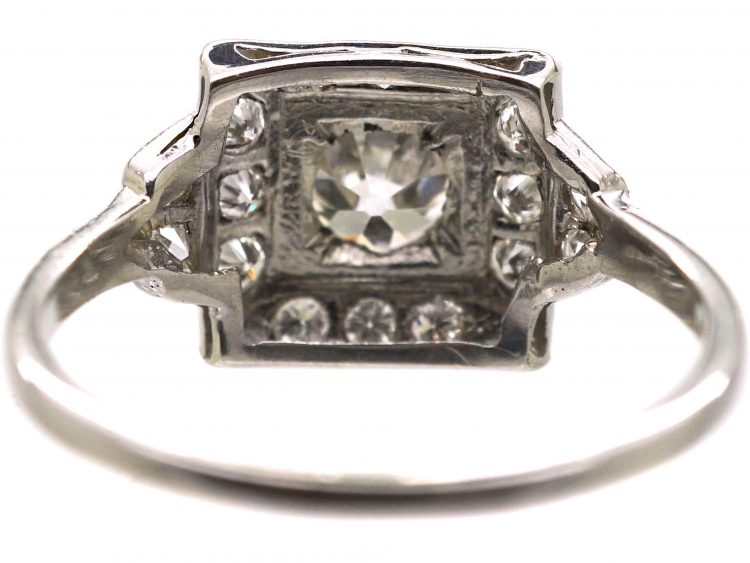 Early 20th Century Platinum Square Panel Ring set with Diamonds