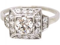 Early 20th Century Platinum Square Panel Ring set with Diamonds