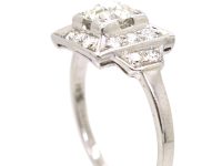 Early 20th Century Platinum Square Panel Ring set with Diamonds