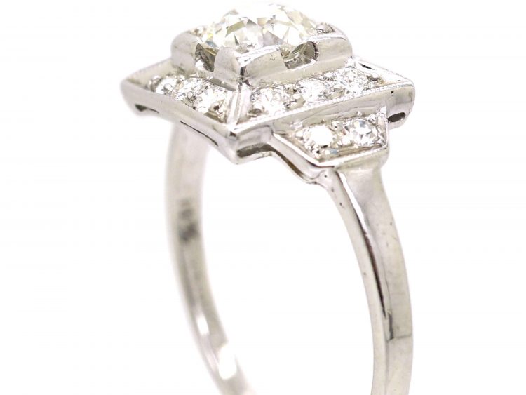 Early 20th Century Platinum Square Panel Ring set with Diamonds