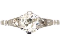 Early 20th Century 18ct White Gold & Palladuim, Diamond Solitaire Ring with Diamond set Shoulders
