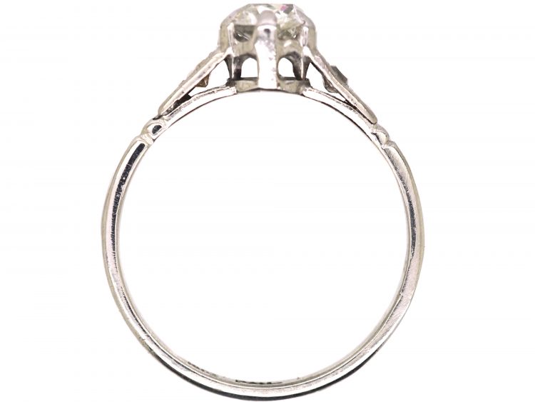 Early 20th Century 18ct White Gold & Palladuim, Diamond Solitaire Ring with Diamond set Shoulders