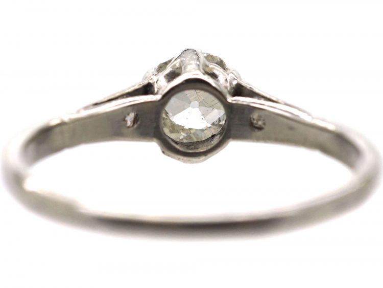 Early 20th Century 18ct White Gold & Palladuim, Diamond Solitaire Ring with Diamond set Shoulders