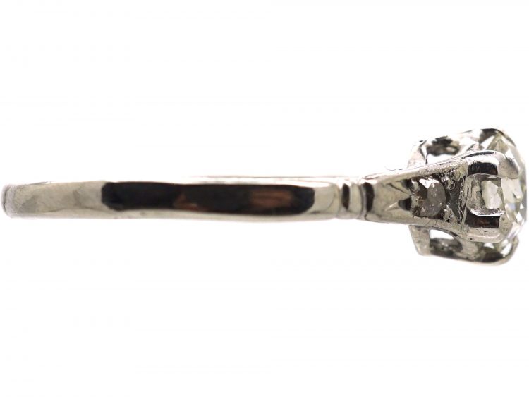 Early 20th Century 18ct White Gold & Palladuim, Diamond Solitaire Ring with Diamond set Shoulders