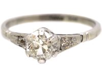 Early 20th Century 18ct White Gold & Palladuim, Diamond Solitaire Ring with Diamond set Shoulders