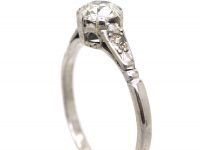 Early 20th Century 18ct White Gold & Palladuim, Diamond Solitaire Ring with Diamond set Shoulders