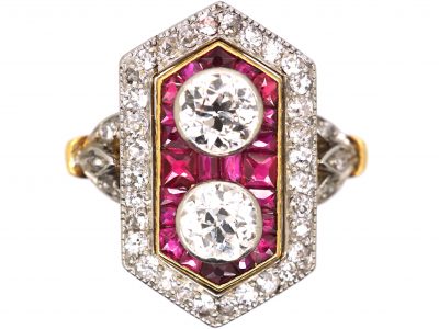 Art Deco 18ct Gold & Platinum, Ruby & Diamond Geometric Ring
