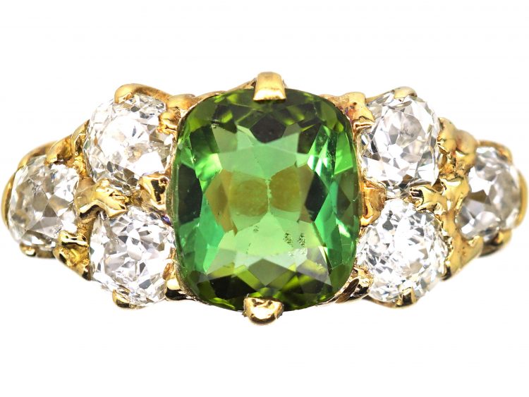 Victorian 18ct Gold, Green Tourmaline & Diamond Ring