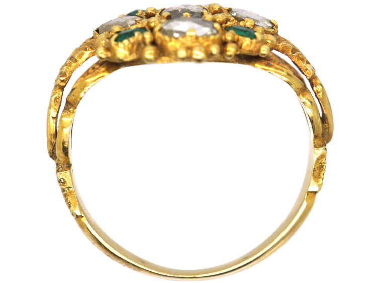 Georgian 18ct Gold, Emerald & Rose Diamond Cluster Ring
