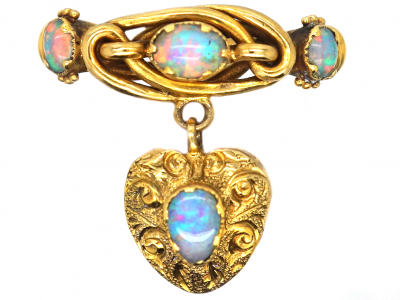 Early 19th Century 15ct Gold Lover’s Knot & Heart Ring set with Opals
