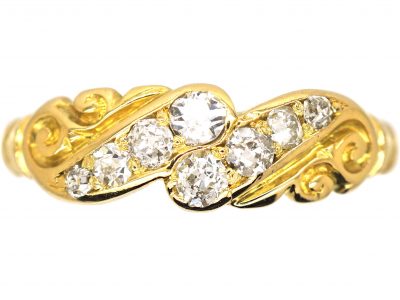Edwardian 18ct Gold Two Row Diamond Crossover Ring