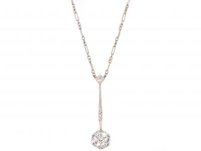 Early 20th Century Platinum & 15ct Gold Diamond Cluster Necklace on Ornate Platinum Chain