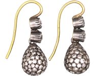 Edwardian Silver & Gold Diamond Drop Pear Shaped Earrings
